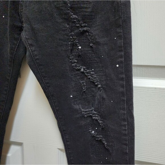 Waimea Jeans Womens 32 Black Stretch Denim Distressed Paint Splatter Skinny Fit - Picture 13 of 14